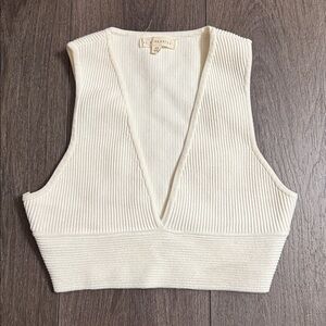 White Sleeveless Low V Neckline Crop Top